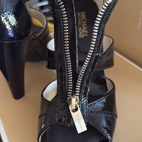 Michael Kors Black Crinkled Patent Berkley Strap Heels with Zipper Detail - Picture 8 of 11